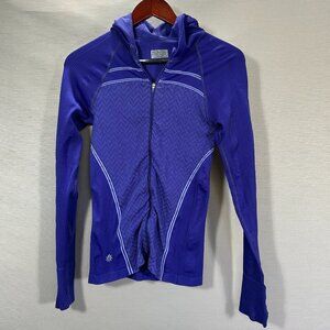 Athleta Hoodie Womens Small Purple Stretch Full Zip Thumb Holes Ribbed Knit